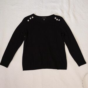 Carolyn Taylor Long Sleeve Jersey Shoulder Details Round Neck Size PL Black